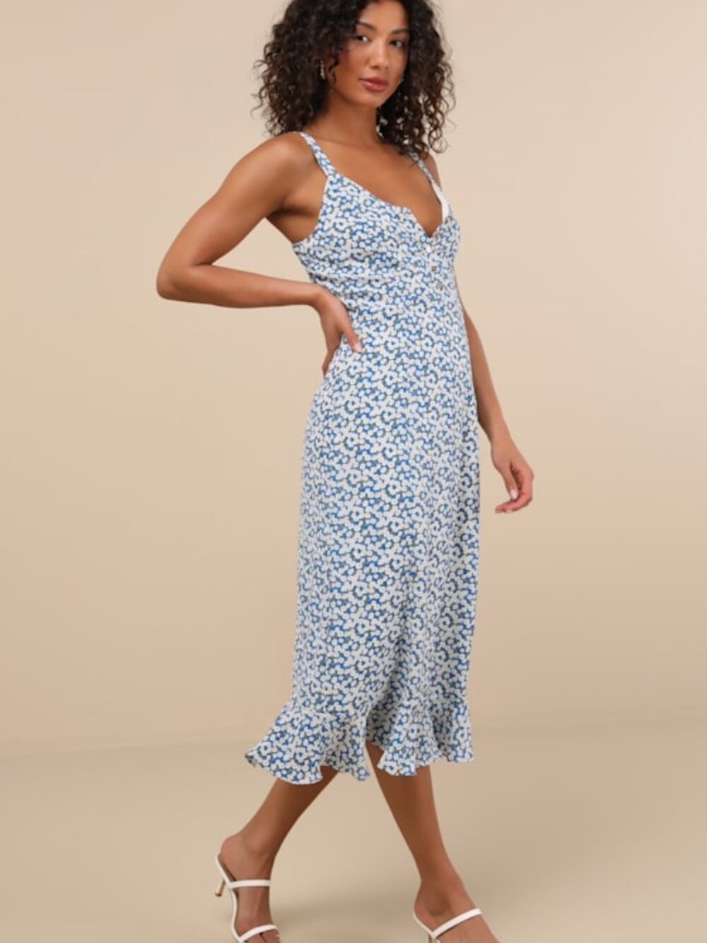 Lulus Darling Daisies Blue Floral Print Midi Dress - Size XL